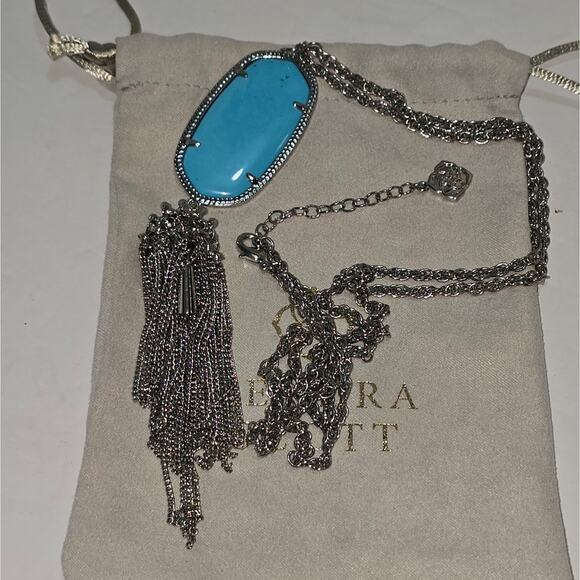Kendra Scott Rayne Silver And Turquoise Elegant Pendant‎ Necklace - Picture 5 of 5